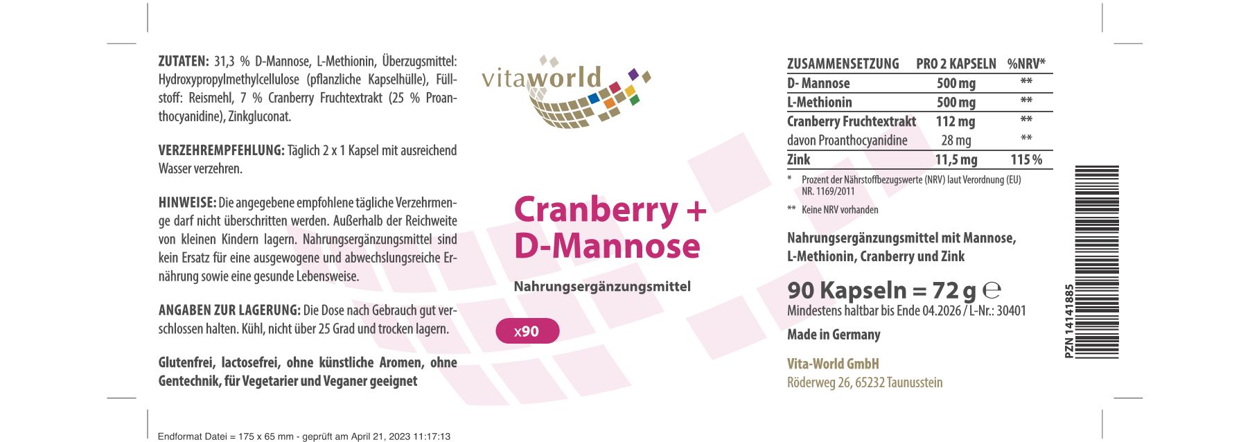 Cranberry + D-Mannose (90 Kps)