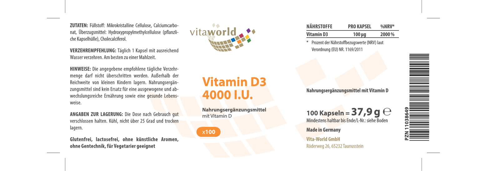 Vitamin D3 4000 I.U. (100 Kps)
