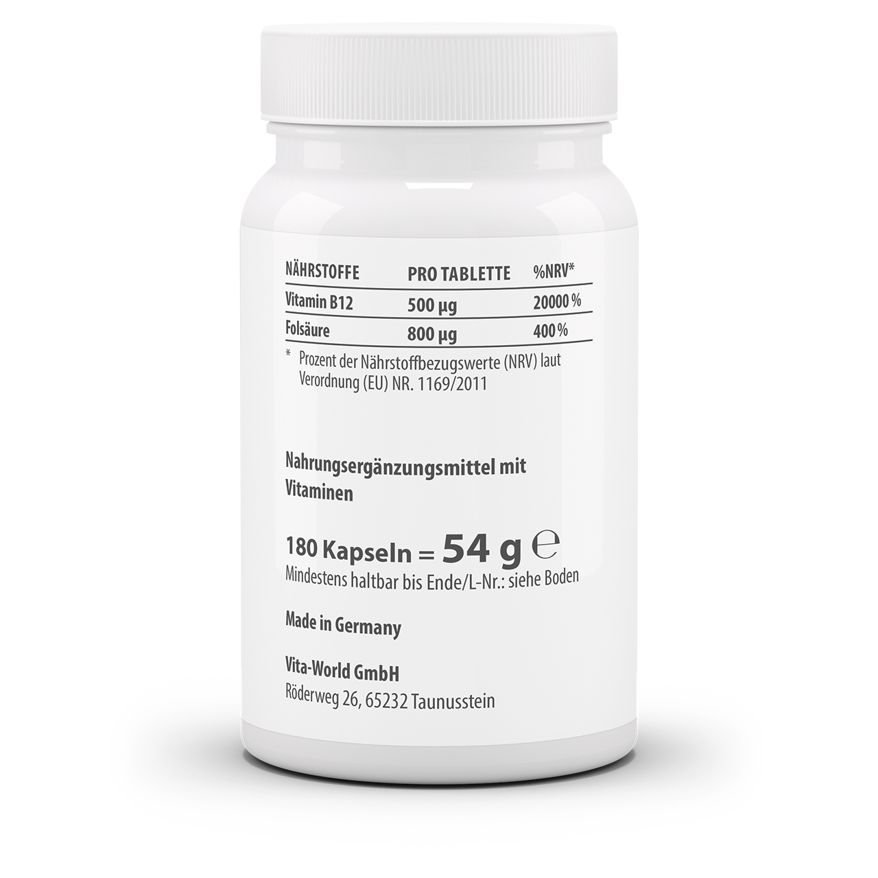 Vitamin B12 500 µg + Folsäure 800 µg (180 Tbl)