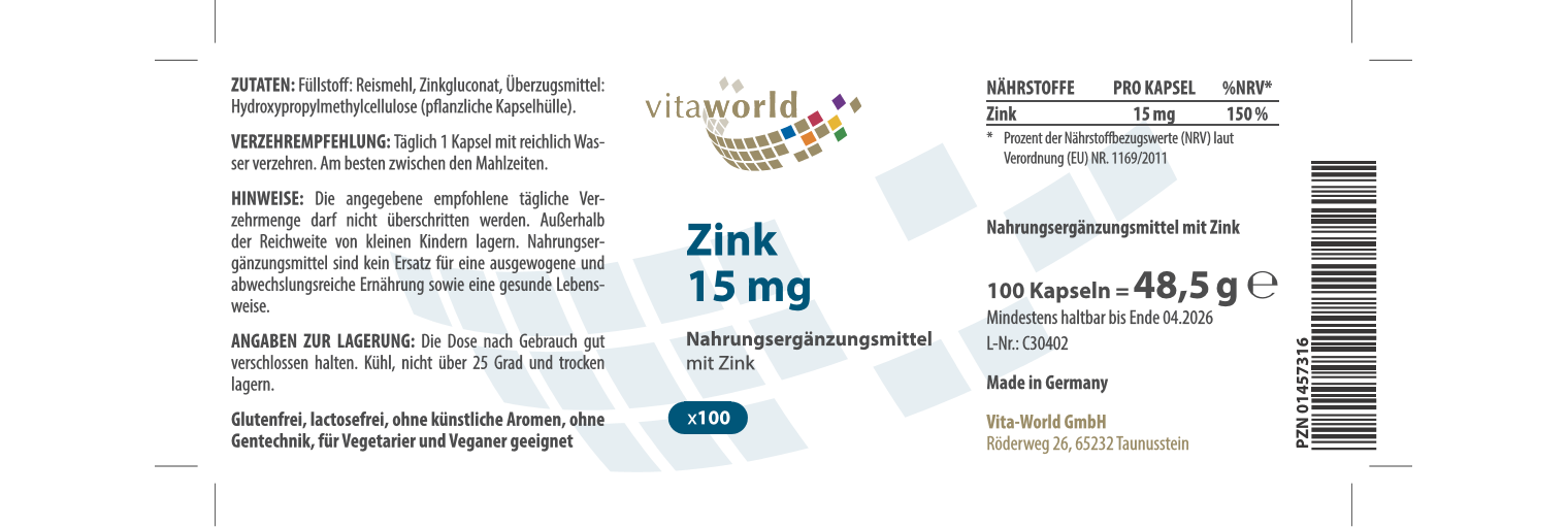 Zink 15 mg (100 Kps)