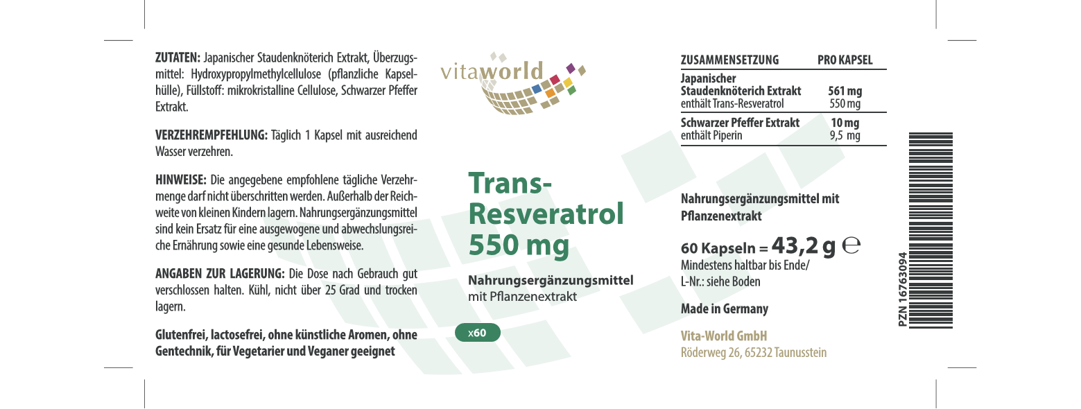 Trans-Resveratrol 550 mg (60 Kps)