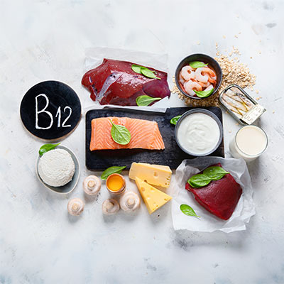 Vitamin B12-rich foods such as fish, meat, cheese and dairy products – bright daylight
