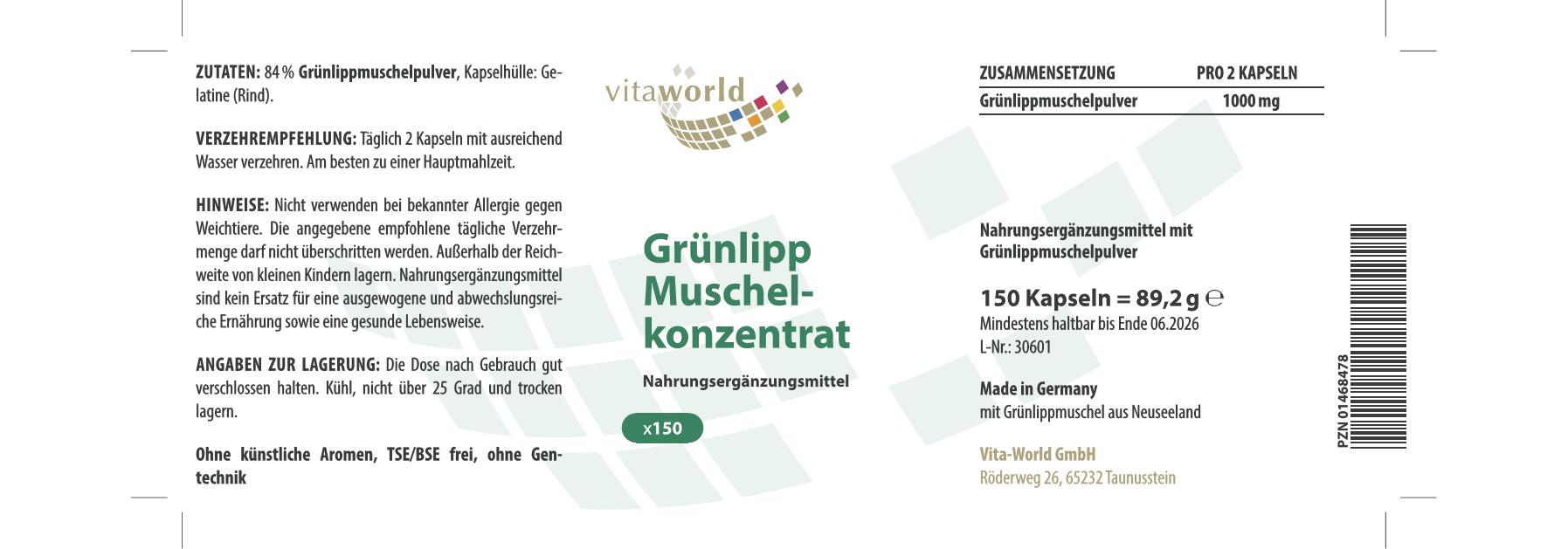 Grünlippmuschelkonzentrat 500 mg 5er Pack (750 Kps)
