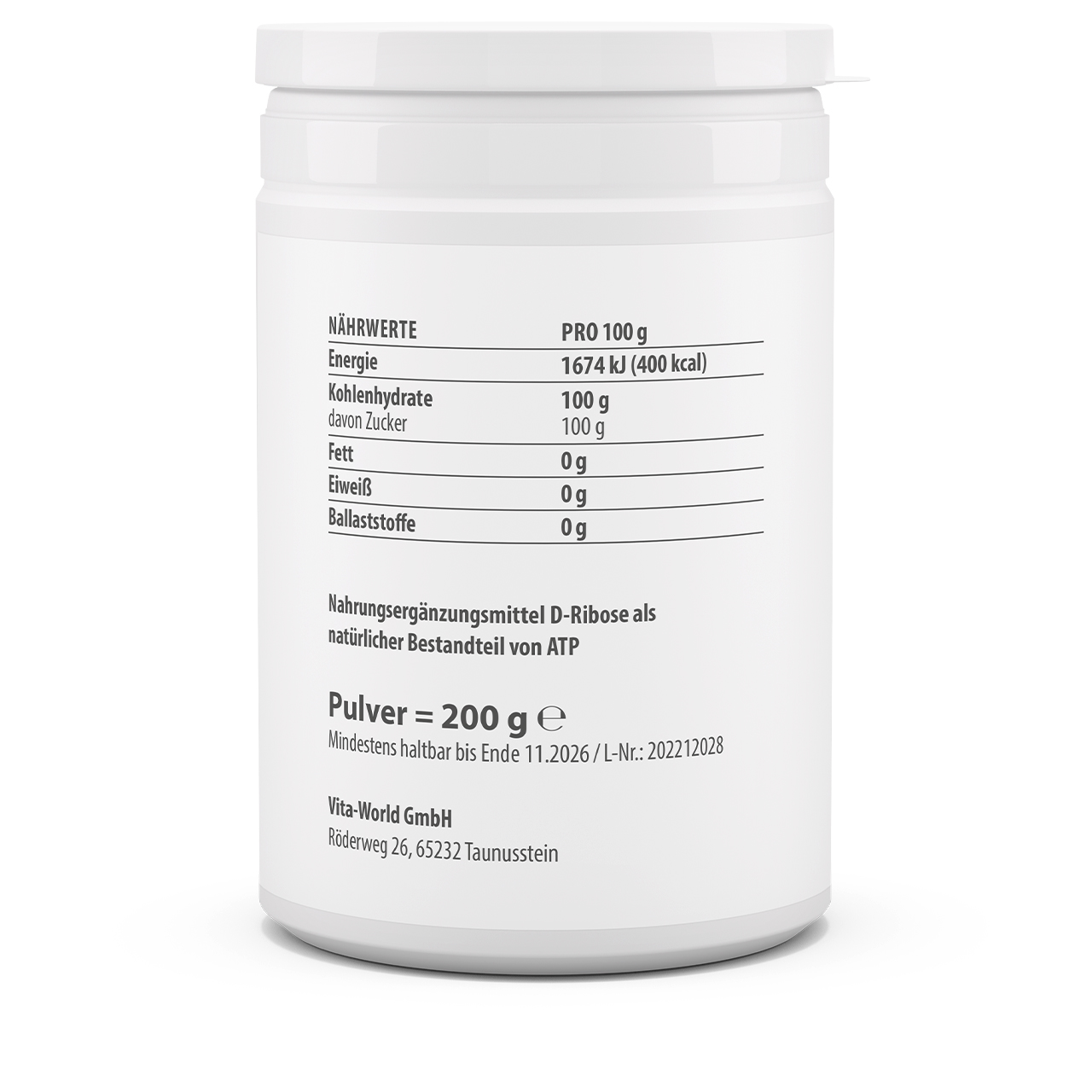 D-Ribose Pulver (200 g) D-Ribose Pulver (200 g)