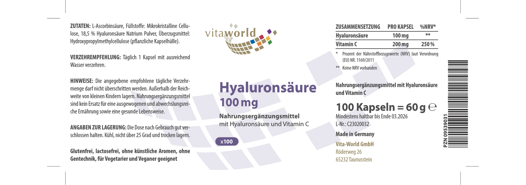 Hyaluronsäure 100 mg (100 Kps) Hyaluronsäure 100 mg (100 Kps)