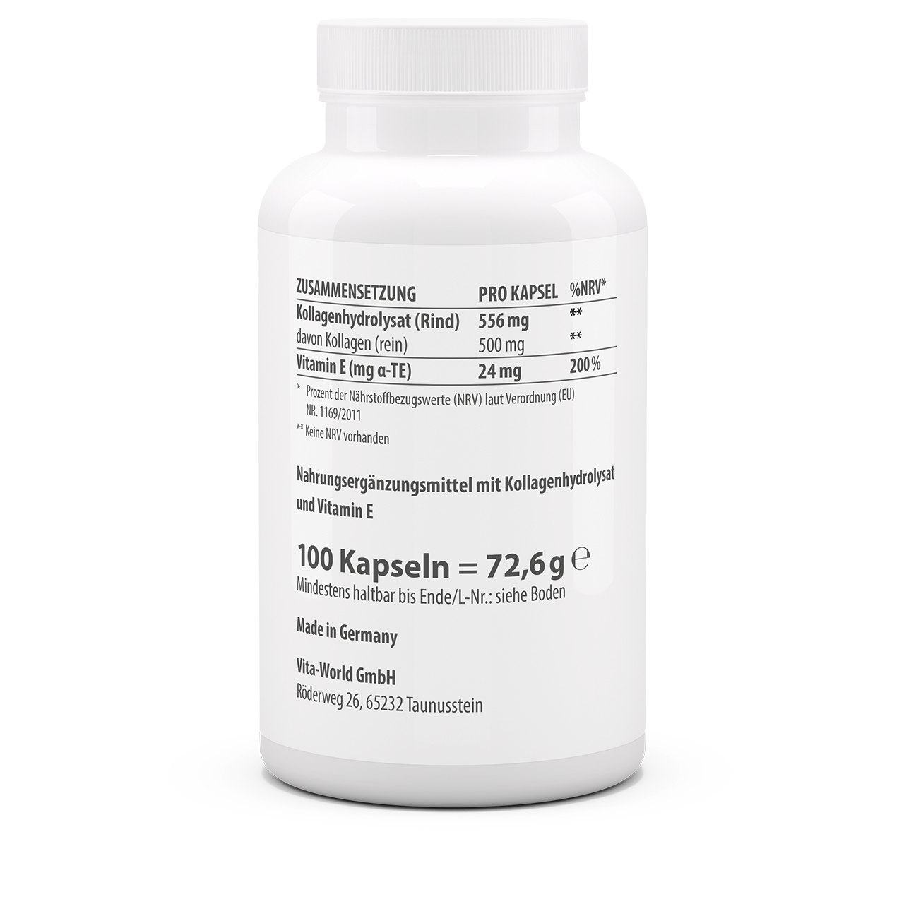 Kollagen 500 mg plus Vitamin E (100 Kps) Kollagen 500 mg plus Vitamin E (100 Kps)