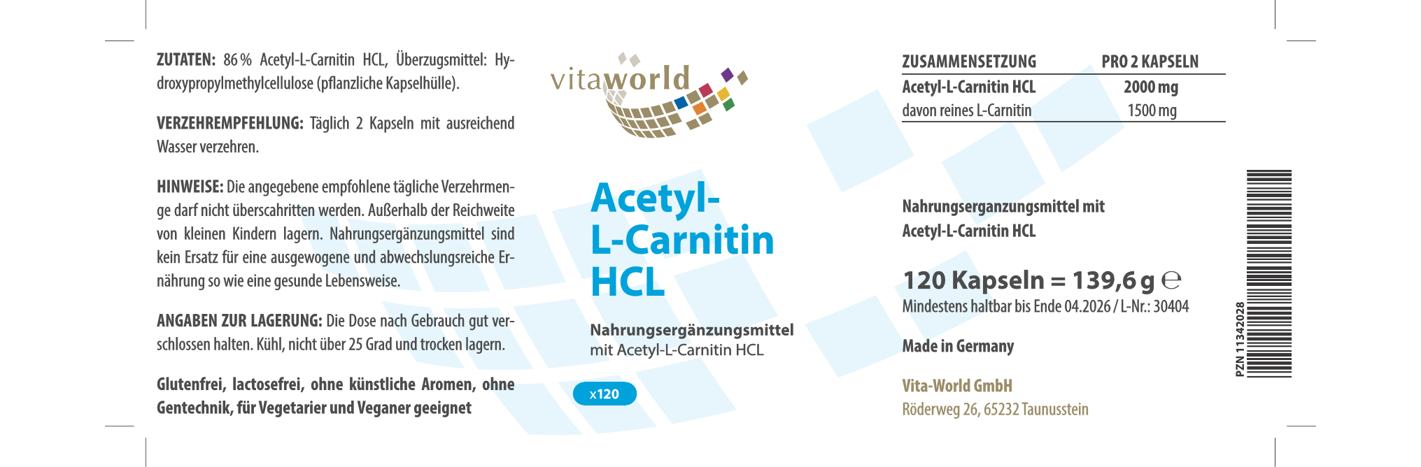 Acetyl-L-Carnitin HCL (120 Kps)